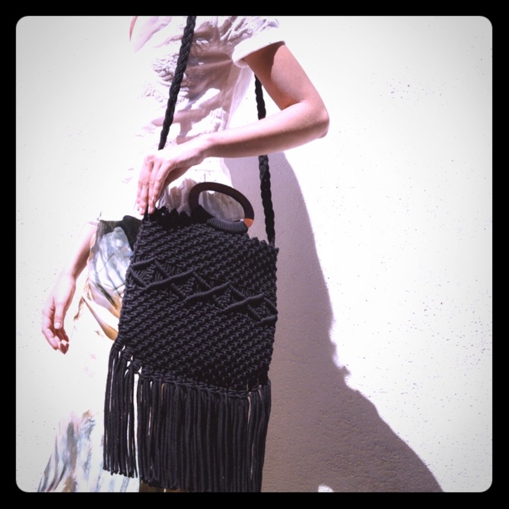 Black Macramé Crochet Handbag by Danielle Nicole